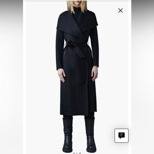 Mackage Mai Black Wool Long Wrap Coat w/ Leather Accents (size small)